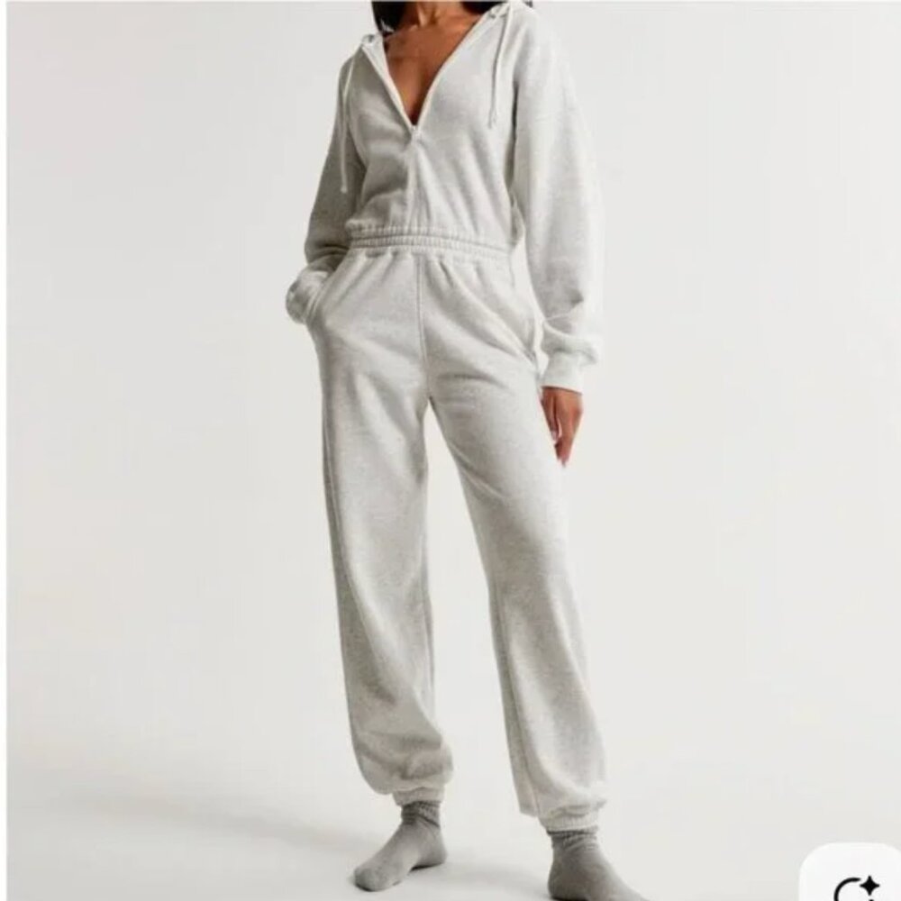 Abercrombie Hooded Sweatsuit Jumpsuit in Gray